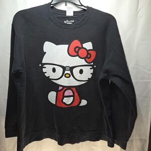 Cute Hello Kitty XL Black Sweatshirt Glasses Graphic Sanrio Lounge